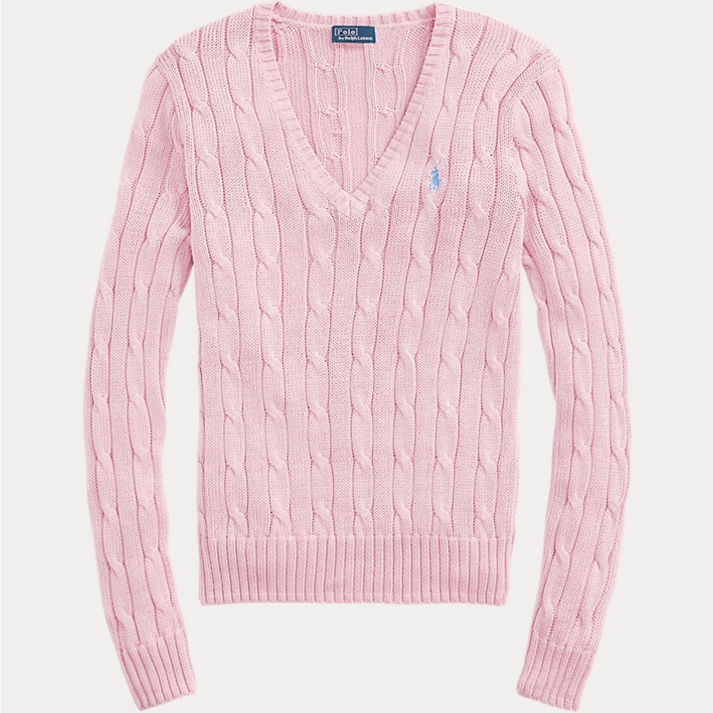 Ralph Lauren Light Pink Cable Knit V-Neck Sweater